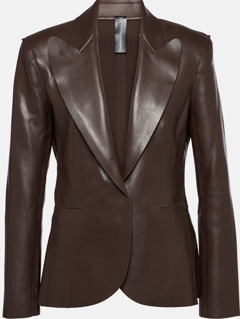 Norma Kamali Dark Brown Leather Tailored Blazer